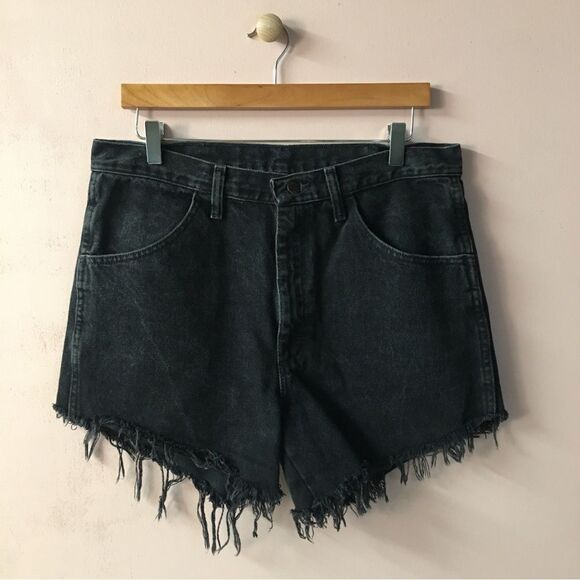 Vintage Rustler Washed Black Denim Cutoff Shorts Size L/34" Waist EUC - Picture 1 of 10